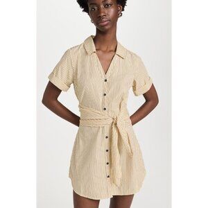 Nation LTD Nida Wrapped Button Up Dress Yellow Navy Stripes Size Medium